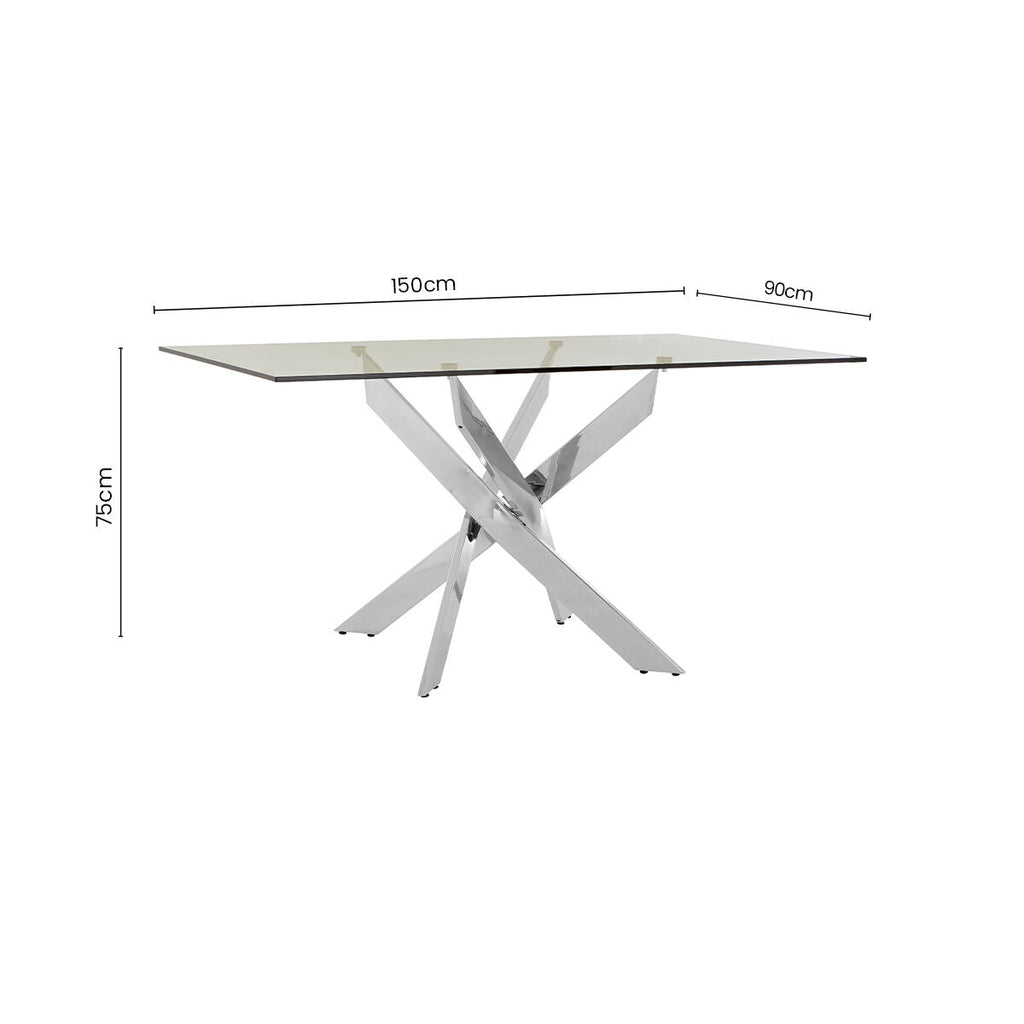 Allure Chrome Metal Rectangular Dining Table with Clear Glass Top