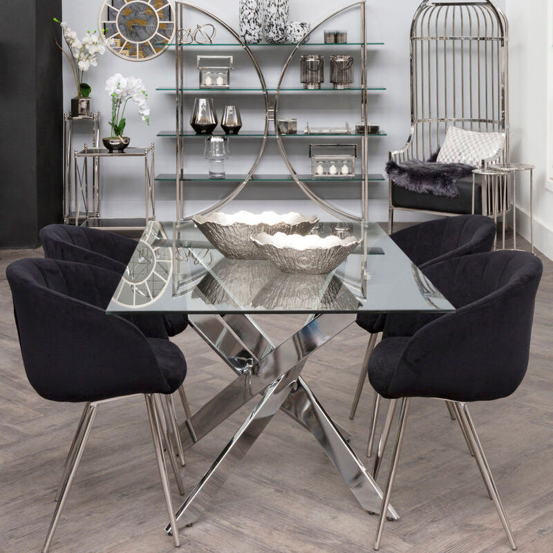 Allure Chrome Metal Rectangular Dining Table with Clear Glass Top