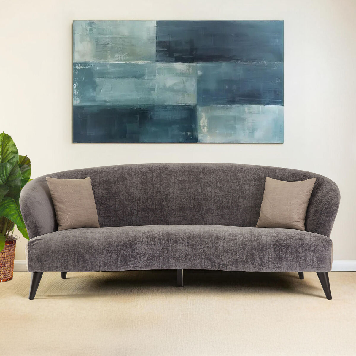 3 Seater Grey Velvet Sofa, Reine