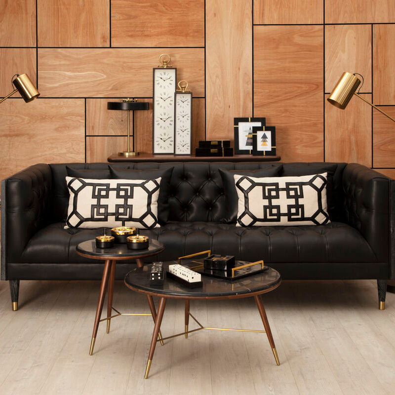 3 Seater Black Faux Leather Sofa, Raven