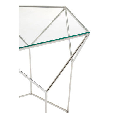 Pentagonal Silver Glass Top and Steel Base Coffee Table, Shalimar