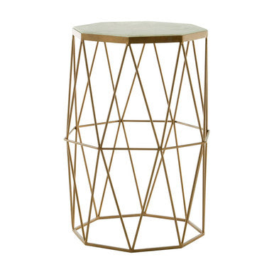 White Marble Top Octagonal Side Table with Gold Metal Open Frame, Shalimar