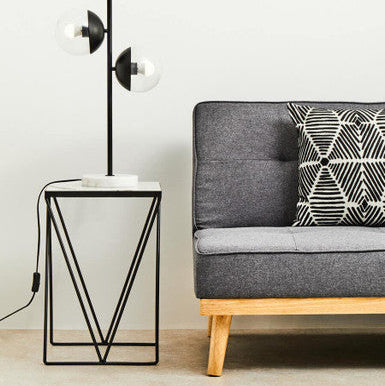 Natural Marble Top Side Table with Matte Black Iron Legs, Shalimar