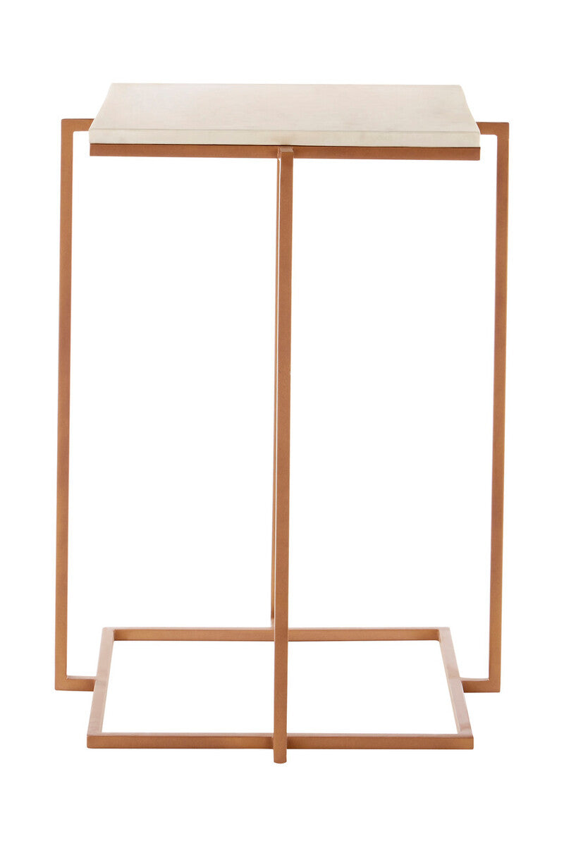 White Marble Top Side Table with Gold Finish Iron Legs, Shalimar