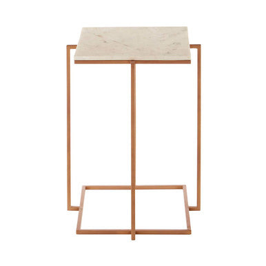 White Marble Top Side Table with Gold Finish Iron Legs, Shalimar
