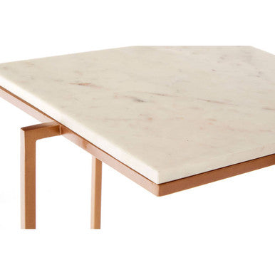 White Marble Top Side Table with Gold Finish Iron Legs, Shalimar