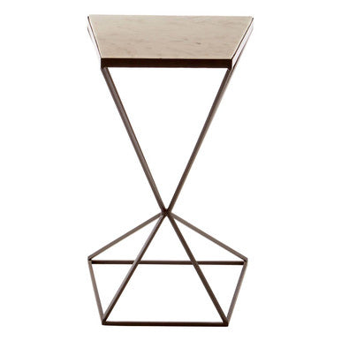 Natural Marble Top Trapezoid Side Table with Matte Black Iron Legs, Shalimar