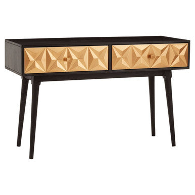 Black and Gold Mango Wood Console Table with Geometric Accents, Malta