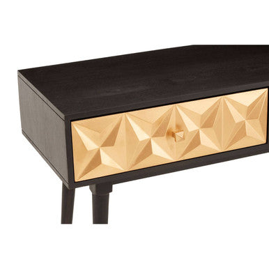 Black and Gold Mango Wood Console Table with Geometric Accents, Malta