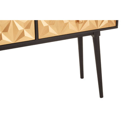 Black and Gold Mango Wood Console Table with Geometric Accents, Malta