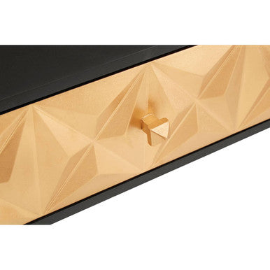 Black and Gold Mango Wood Console Table with Geometric Accents, Malta