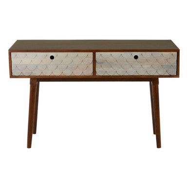 Natural Mango Wood Console Table with 2 Drawers, Costal