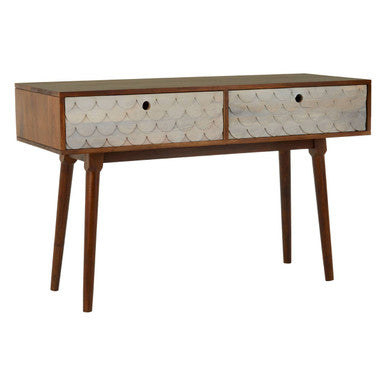 Natural Mango Wood Console Table with 2 Drawers, Costal