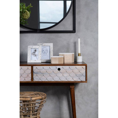 Natural Mango Wood Console Table with 2 Drawers, Costal