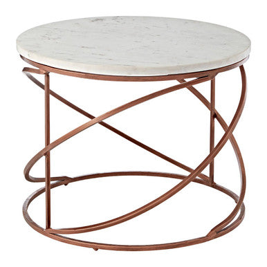 White Marble Top Round Coffee Table with Metal Finish, Nirav