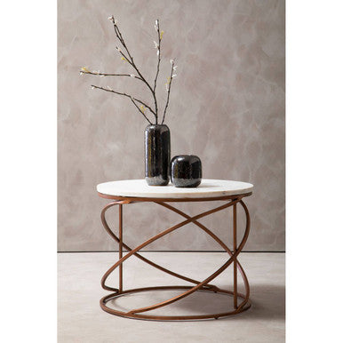 White Marble Top Round Coffee Table with Metal Finish, Nirav