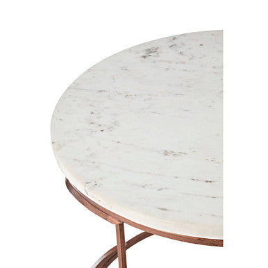 White Marble Top Round Coffee Table with Metal Finish, Nirav