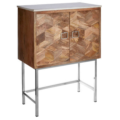 Nirav Marble and Mango Wood Geometric Design Cabinet