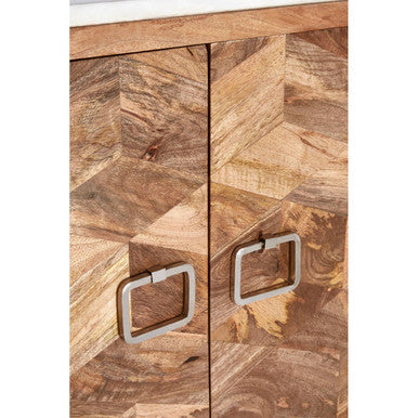 Nirav Marble and Mango Wood Geometric Design Cabinet