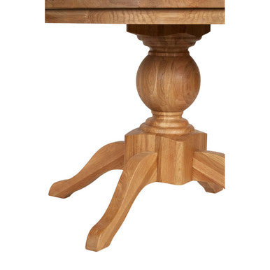 Brown Solid Natural Oak Wood Round Dining Table with Turned Pedestal Base, Lyon