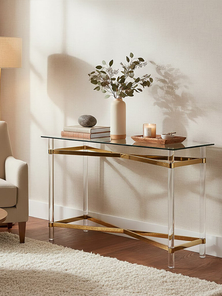 Glass Top Console Table with Acrylic Legs, Clarence