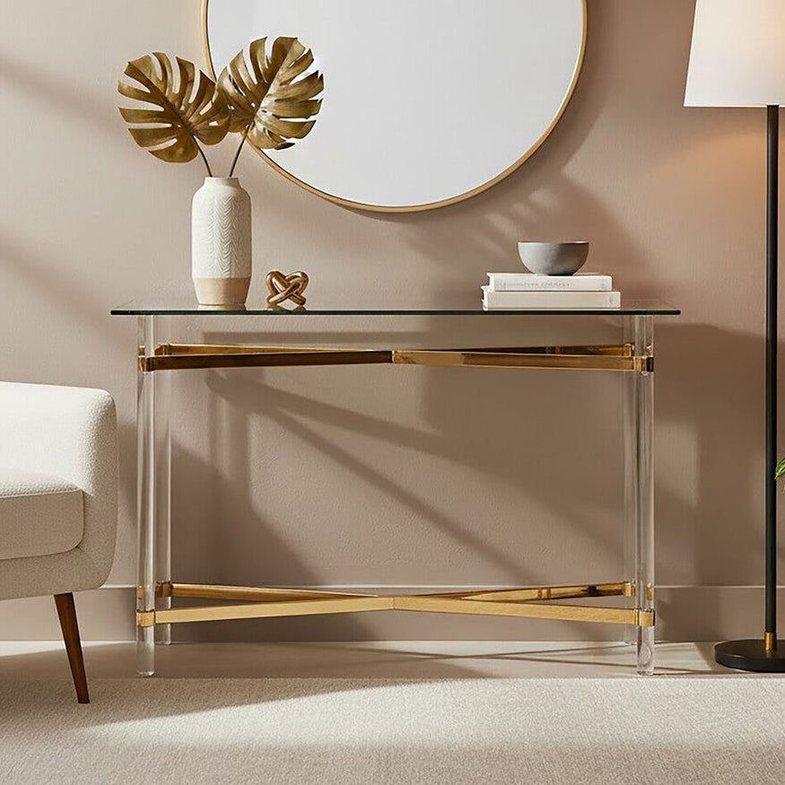 Glass Top Console Table with Acrylic Legs, Clarence
