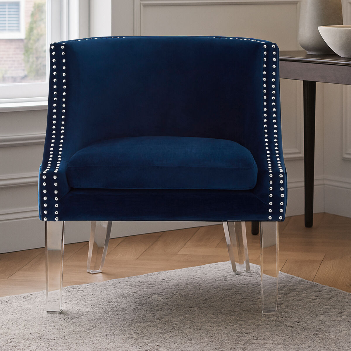 Clarence Navy Blue Velvet Chair with Stud Detail