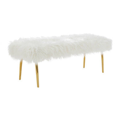Clarence Gold Faux Fur Bench with Gold Finish Legs