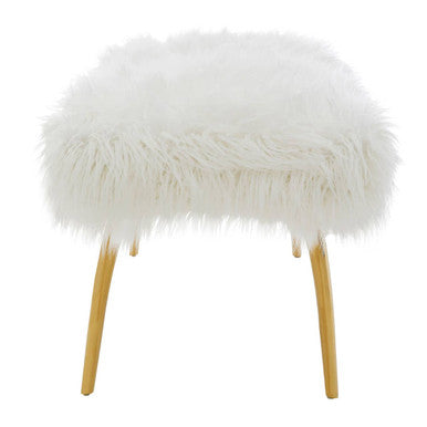 Clarence Gold Faux Fur Bench with Gold Finish Legs