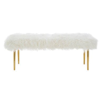 Clarence Gold Faux Fur Bench with Gold Finish Legs