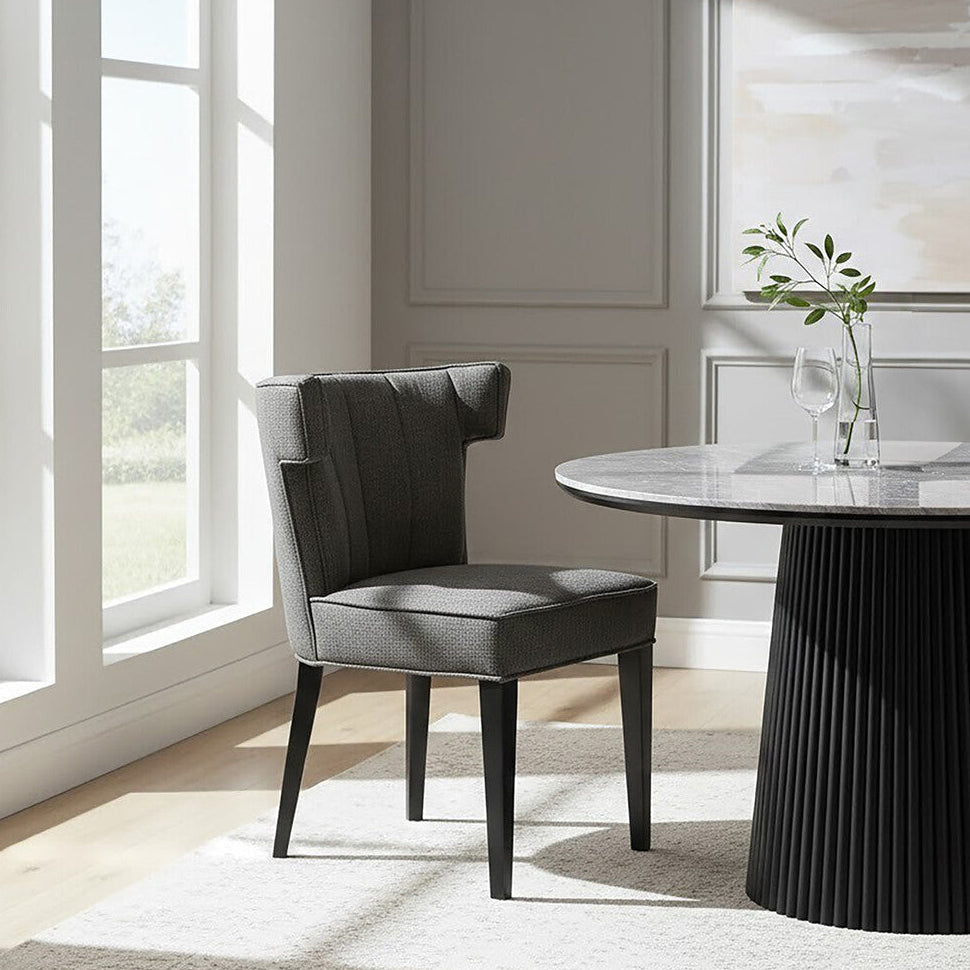 Oria Grey Fabric Dining Chair with Black Legs