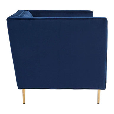 Otylia Deep Blue Velvet Armchair with Gold Finish Metal Legs