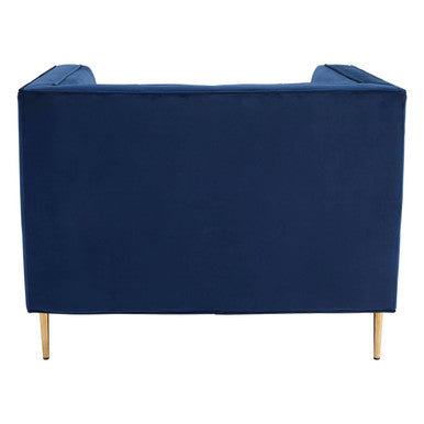 Otylia Deep Blue Velvet Armchair with Gold Finish Metal Legs