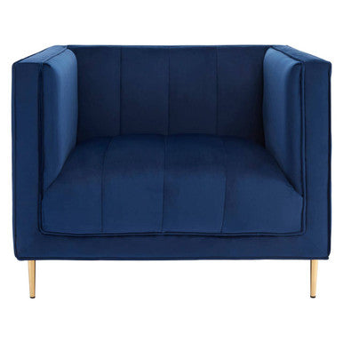 Otylia Deep Blue Velvet Armchair with Gold Finish Metal Legs