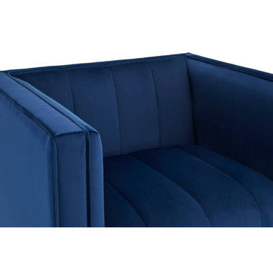 Otylia Deep Blue Velvet Armchair with Gold Finish Metal Legs