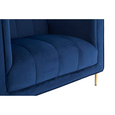 Otylia Deep Blue Velvet Armchair with Gold Finish Metal Legs