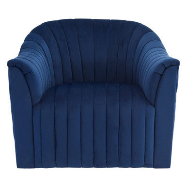 Opel Deep Blue Velvet Armchair with Channel Tufted Detail
