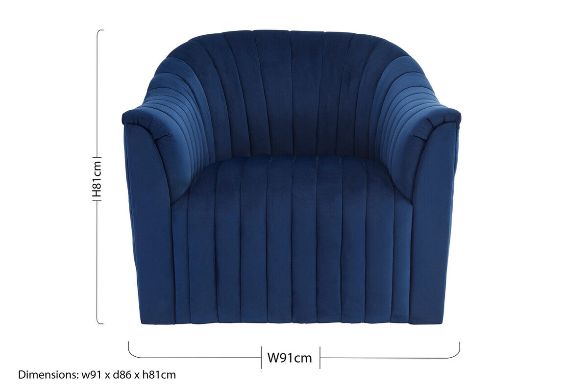 Opel Deep Blue Velvet Armchair with Channel Tufted Detail