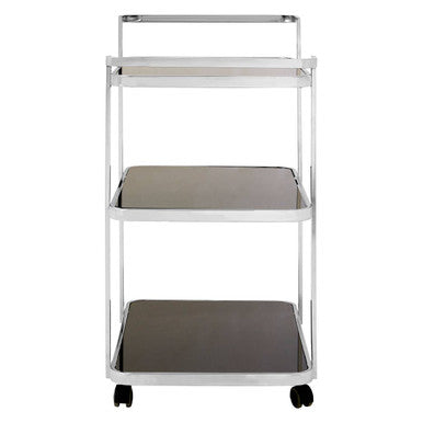 Silver Drinks Trolley with Black Tempered Glass Shelves, Alvaro