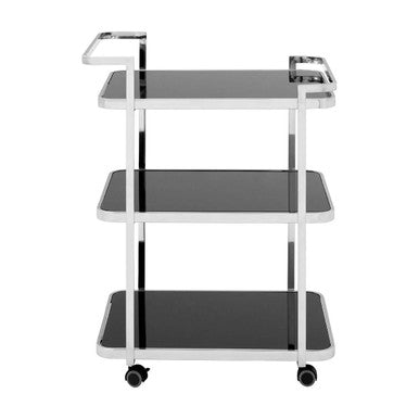 Silver Drinks Trolley with Black Tempered Glass Shelves, Alvaro