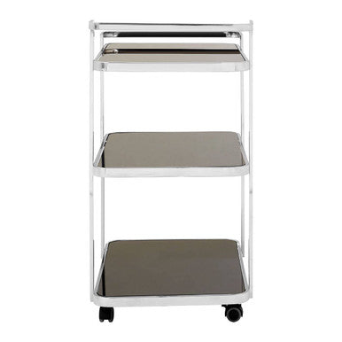Silver Drinks Trolley with Black Tempered Glass Shelves, Alvaro