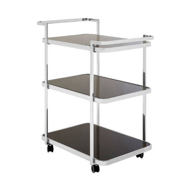 Silver Drinks Trolley with Black Tempered Glass Shelves, Alvaro
