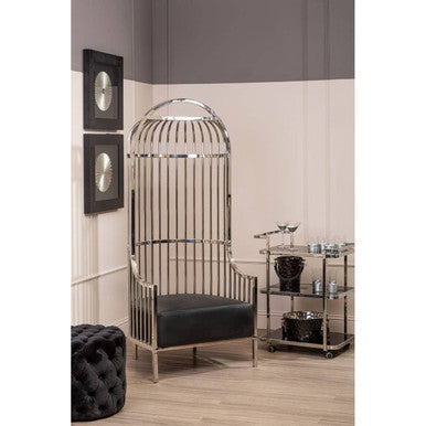Silver Drinks Trolley with Black Tempered Glass Shelves, Alvaro
