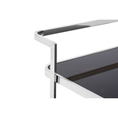 Silver Drinks Trolley with Black Tempered Glass Shelves, Alvaro
