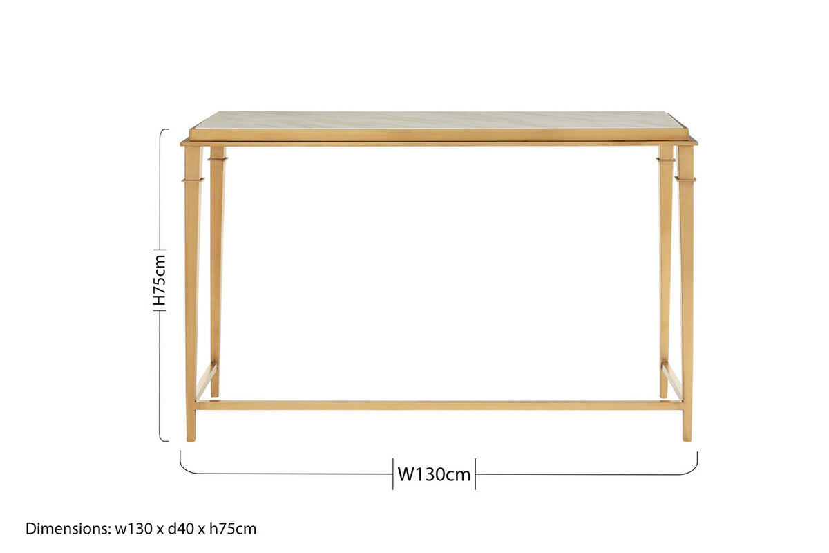 White Marble Top Console Table with Warm Gold Stainless Steel Frame, Alvaro