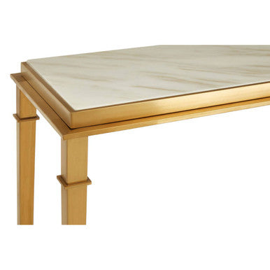 White Marble Top Console Table with Warm Gold Stainless Steel Frame, Alvaro
