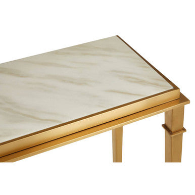 White Marble Top Console Table with Warm Gold Stainless Steel Frame, Alvaro