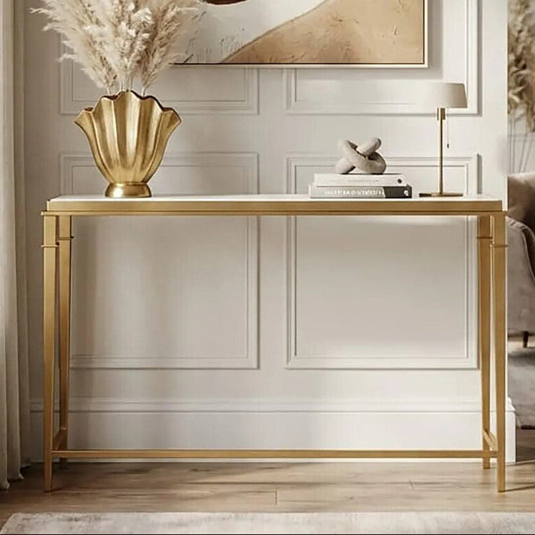 Alvaro Gold Stainless Steel Console Table with White Marble Top