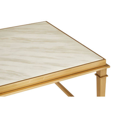 Rectangular White Marble Coffee Table with Warm Gold Stainless Steel Frame, Alvaro