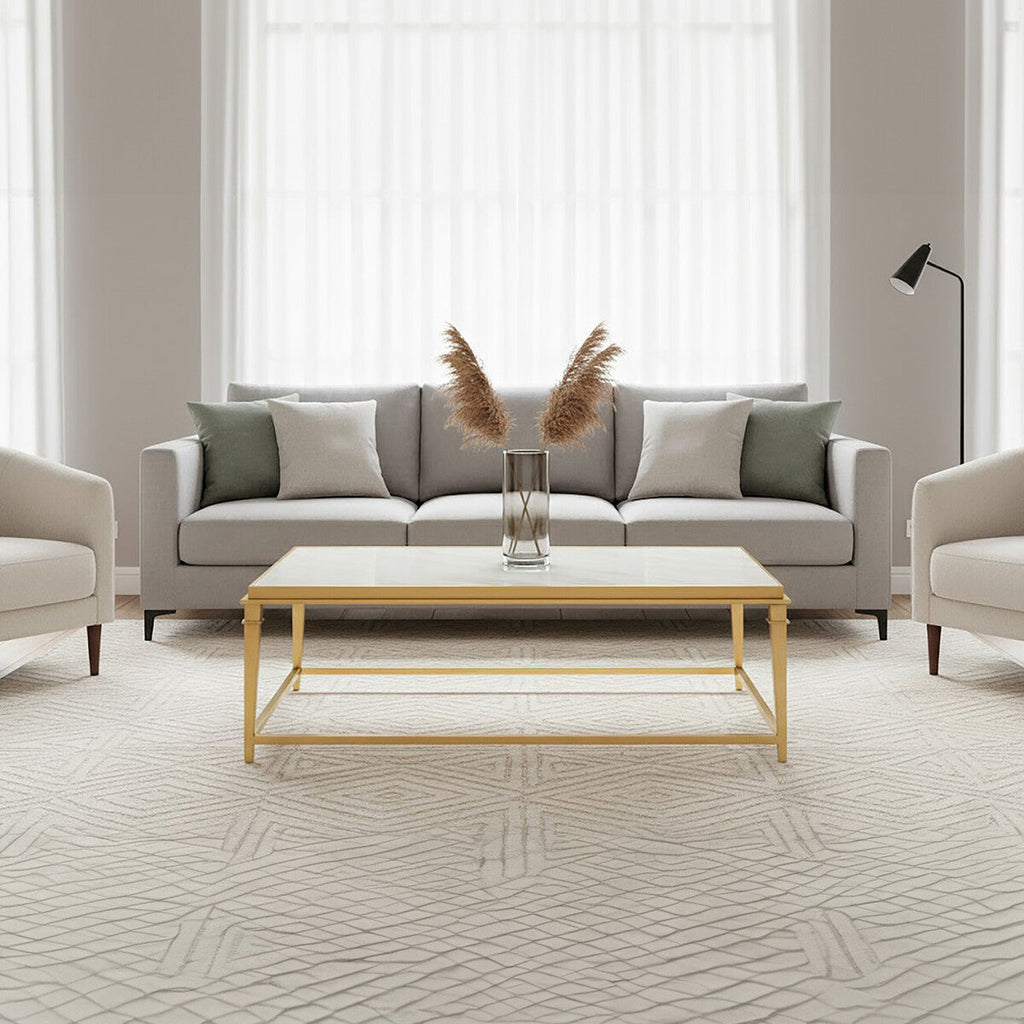 Alvaro Gold Stainless Steel Coffee Table with White Marble Top